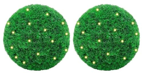 vidaXL Künstliche Buchsbaumkugeln mit LED-Leuchten 2 STK. Grün 27 cm, künstliche Buxuskugel, künstliche Buchsbaumkugel im Topf, künstliche Buchsbaumkugel mit Beleuchtung