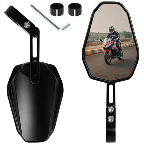 evermotor Rétroviseur moto homologué E, pivotant à 360°, miroir en bout de guidon pour guidon de 22mm et 25,4mm, universel, noir