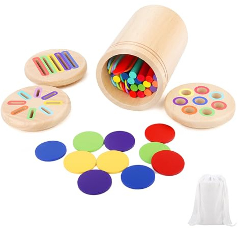 TNEDFOD Montessori Juguetes de Madera 1 2 3 Años, Juegos de Clasificación de Forma de Madera, Montessori Juguetes Bebe Sensoriales 1-3 Años para Bebe Niños Niñas