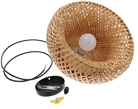 OSALADI Wicker Rattan Pendelleuchte Mit Stecker Bambus Lampenschirm Handgefertigt Rustikal Für Schlafzimmer Wohnzimmer Esszimmer Einfache Installation Stilvolle Deckenleuchte Für Wohnräume
