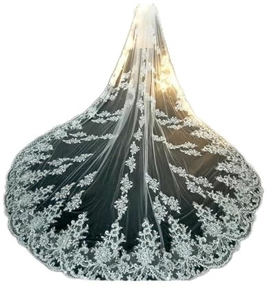 Elegant Kam Brudslöja Bröllopsbrudslöja Justerbar Draperad Spets Katedralslöja Bröllopsklänningar Eviga Brudtillbehör Lyxiga Ceremoni Essentials(Ivory_300cm)