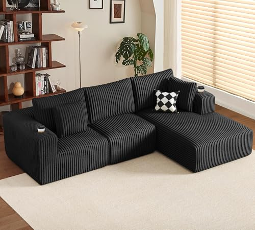 DURASPACE 275cm Sectional Corner Sofa L Shaped Sofa Boneless Foam Cloud Couches with Chaise, Fluffy Plush Corduroy Modular Couches for Living Room (Right Facing Chaise)