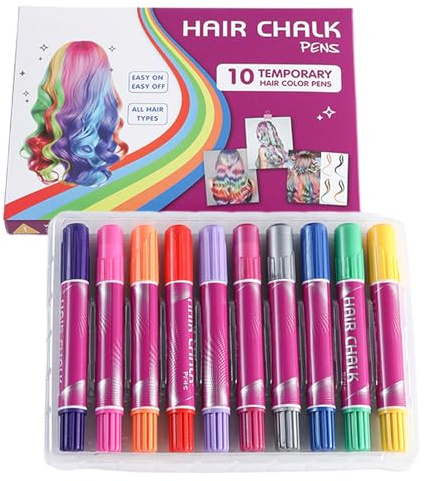 Tiza Para El Cabello Para Niñas | 10 Colores De Tizas Para Teñir El Cabello - Kit de Maquillaje Lavable, Marcadores de Color, Juguete Divertido para Niñas Adolescentes y Niños