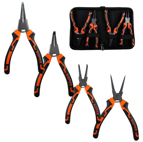OUPADOS Set di pinze per anelli elastici, 4 pinze per anelli elastici, custodia invertita, per supporto di rimozione anelli con fusibili interni ed esterni, pinza per seeger in acciaio al carbonio