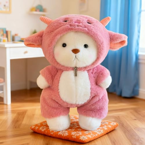 Ours en peluche avec costume de mouton - 40 cm - Doudou interactif avec fermeture éclair - Accessoire de décoration pour chambre d'enfant garçon et fille - Rose