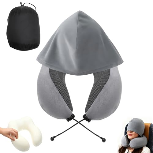 Vossot nackkudde flygplan med 1 förvaringsväska, resekudde med huva, ergonomisk resekudde, flygplan, 360° nackstöd, bärbar nackhörna för resor, bil, hem, kontor (ljusgrå)