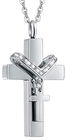 ZHGFXIN Collier avec pendentif double croix en acier inoxydable résistant à la corrosion - Médaillon urne funéraire pour animal domestique
