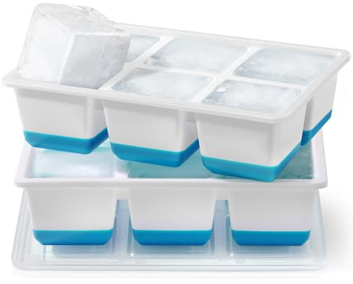 JRISBO Silicone Stampo per Cubetti Ghiaccio, 6 CM Grande Forme per Ghiaccio XXL Senza BPA & Facili Da Rimuovere, Stampi Grandi Vaschetta Ice Tray per Cocktail Whisky (2 BLU)