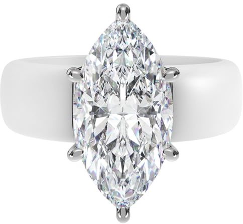 Rinfit Silicone Ring with Stone - Marquise Cut Cubic Zirconia Solitaire Engagement Ring for Women - Rubber Wedding Bands - White/Silver - Size 4