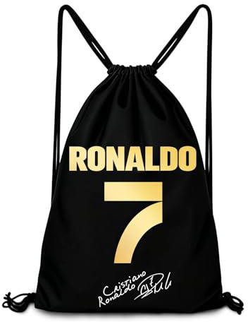 Football Legend Ronaldo Regali per Ragazzi Numero 7 Borsa con Coulisse, Zaino Nero per Ronaldo Regali Uomo Borsa da Calcio per Palestra Spiaggia Scuola Vacanze Nuoto Viaggi Sport Kit Calcio Pompa