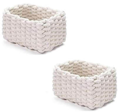 Aufbewahrungskorb Geflochten, 2er-Set Geflochtene Baumwolle Strickkorb, Korb Aufbewahrung Geflochten, Für Schreibtische, Frisiertische und Badezimmer (19x15x12cm)