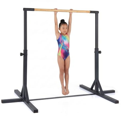 GOPLUS Barre d'Entraînement de Gymnastique en Acier, Largeur/Hauteur Réglables, Charge 100-120kg, Barre de Gymnastique pour Enfants de 6 à 12 Ans, Idéal pour Gym, Maison