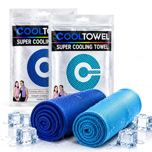 SUSTIVEX 2 Pack Toalla de Enfriamiento, 100 x 30cm Toallas frías de Microfibra para Deporte, Suave Transpirable, Absorción Agua y Secado Rápido, para Fitness,Deporte, Viajes(Azul Oscuro + Azul Claro)
