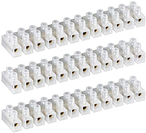 3x Lüsterklemme | 12er Reihe | 10 mm² • max. 10 A | Lüsterklemmen mit doppelter Schraubklemme | Transparent Weiß | 3 Stück