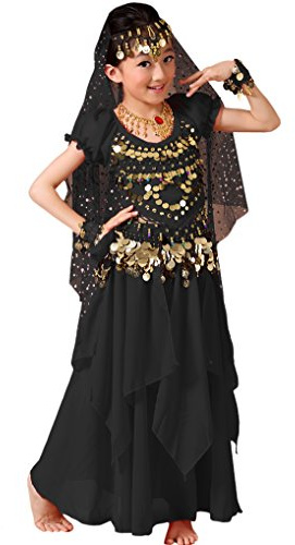 Astage Costume d'Halloween pour fille pour danse du ventre, costume indien oriental pour carnaval, noir, 12-16 ans