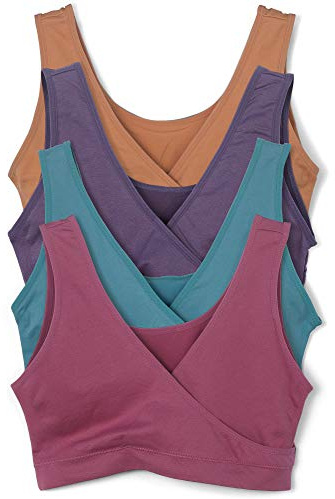 Caramel Cantina 4 Pack Nursing Maternity Women’s Sleep Comfort Bralette Bra (Small, Festival)