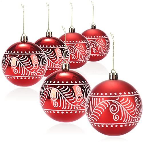 COM-FOUR® 6x palle di Natale, palle di Natale in plastica antirottura per Natale, decorazioni per l'albero di Natale con ciondoli