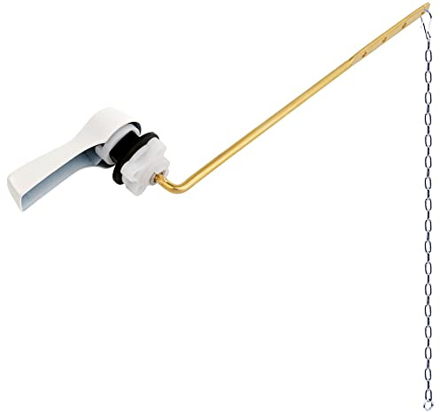 Hibbent Universal Metal Front Mount Toilet Handle Replacement Kit, Brass Toilet Flush Tank Lever with Stainless Steel Flapper Chains for Most Toilets, White Finish