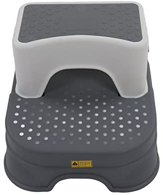 Barnstol f?r sm?barn marche pied enfant ergonomisk design Barnpall f?r barn, badrum, rundade h?rn, dubbel halkfri h?jdjusterbar med bred bas f?r badrum (gr? vit) Pedane