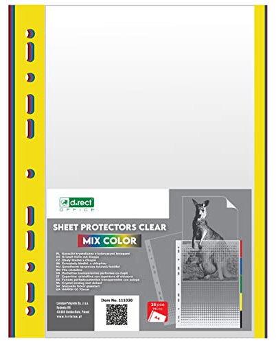 D.RECT 25 Stück glasklar Prospekthüllen DIN-A4, 5 Farben Stark 75µ 0,075 mm PP-Kunststoff Klarsichthüllen Sammel-Taschen zum Schutz von Papier, Akten und Dokumenten