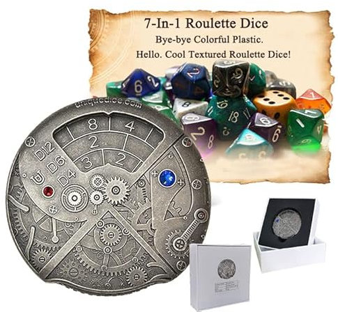7-in-1 Roulette DND Dice Dungeons and Dragons D&D Metal Hollow D20 D and D Rollenspiel Würfel für Dungeons mit Dragon Rollenspiel