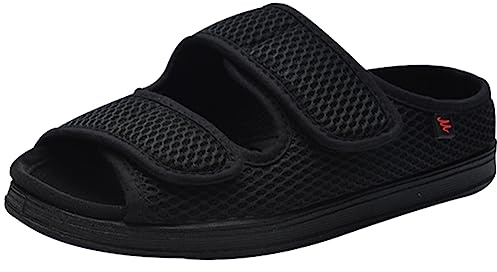 AZMAHT Chaussure pour Pied Gonflé Sandales diabétiques pour Hommes Pantoufles diabétiques réglables Extra Larges pour Extra Large, gonflé, œdème, oignons, Pieds Plats,Noir,46