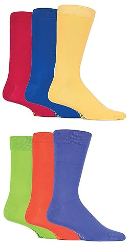 SockShop Mens Bright Colour Burst Soft Cooling and Breathable Bamboo Socks with Smooth Toe Seams in a 6 Pair Multipack for Everyday Wear Bright Mix 7-11