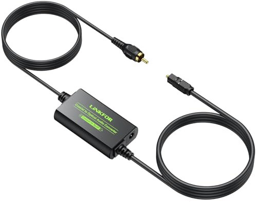 LiNKFOR Koaxial zu Optisch Audio Konverter, Analog zu Digital Audio Konverter mit Netzteil 5V/DC und Optischem Kabel, 192kHz DAC Konverter Digital zu Analog Wandler für Heimkinos, DVDs