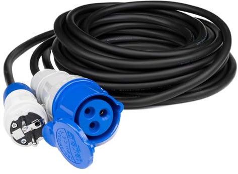 KEL Camping CEE Gummi Adapterleitung 5m - 230 V / 16 A, CEE Kabel Adapter mit Schutzkontaktstecker, Kabelquerschnitt 3 x 2,5, IP44 für den Außeneinsatz, 3.680W für Camping, Caravan und Wohnwagen