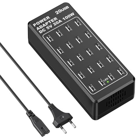 USB Ladegerät Mehrfach, 20 Port Desktop USBA Ladestation, Total 100W Multi-Funktions USB Smart Ladegerät, Kompatibel mit iPhone 11/12/13/14/15/Samsung S21/S22/S23/S24/ Google Pixel/iPad/Tablets