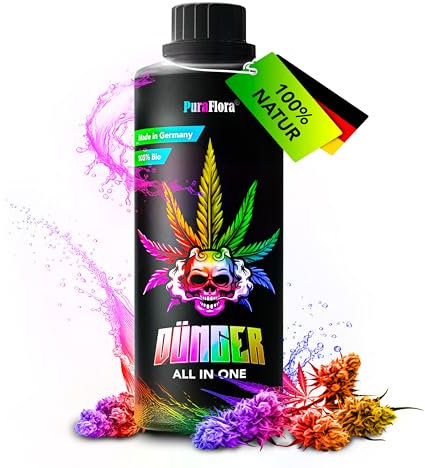 PuraFlora® Hanf- & Cannabis-Dünger, All In One, bis zu 10 Pflanzen, BIOlogischer organischer Dünger Grow & Bloom, Wachstumsdünger & Blütendünger, Indoor/Outdoor/Autoflower. Ideal NPK-Balance