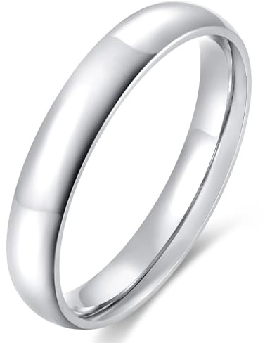Dmond wind 4mm Stainless Steel Ring Silver Plain Dome High Polished Wedding Band Comfort Fit Size 6.5