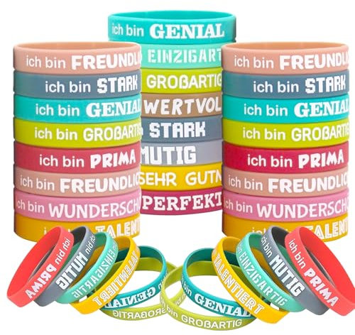 Getyjoe Inspirierenden Sprüchen Silikon Armbänder 40 Stück Motivationsarmbänder auf Deutsch 20,2 cm Silikon Armbänder mit Inspirierenden Sprüchen für Kollegen Teenager Party