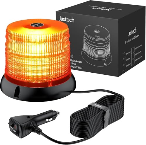 Justech 12/24V Flashing Beacon 40W 40 LED Emergency Warning Strobe Light 7 Flash Modes Waterproof with Magnetic Base for Truck Vehicle (Amber Lens, Amber Light, 72 LED, with 5M Cable)