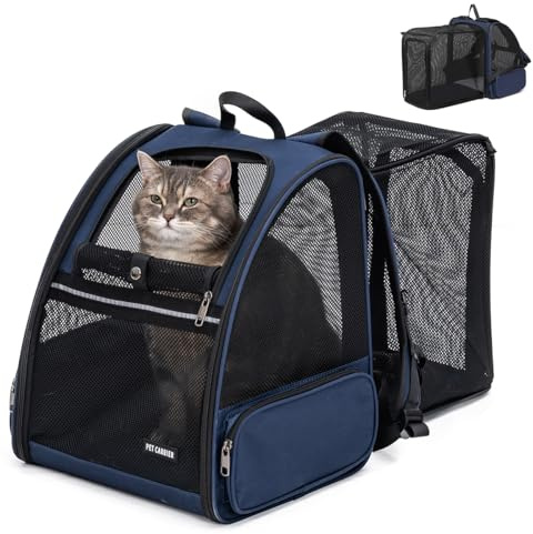 Cat Backpackļ¼Expandable Cat Carrier Backpack, Dog Backpack Carrier and Pet Carrier Backpack, Suitable for Cats, Dogs Kitten or Small Dogs, Travel Friendly Puppy Cats Bag (Blue)