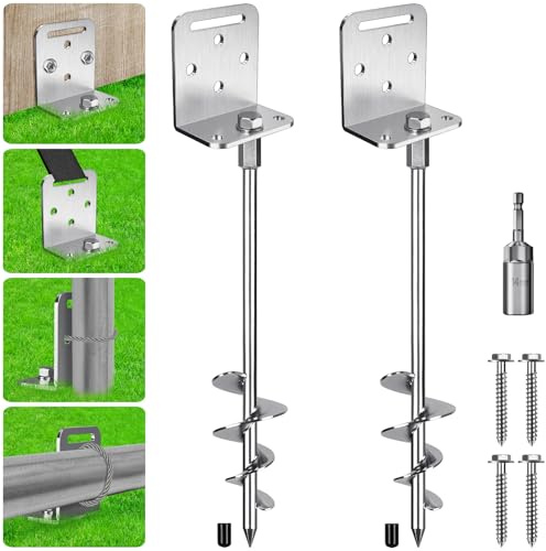 2 Pack 30 Ground Anchors Screw in Shed Anchors Kits 2.8 Wide Tapered Spiral Trampoline Earth Anchor Set with L Bracket Swing Set Anchor for Mobile Home, Fence, Soccer Frame, Tent, Shed, Canopy
