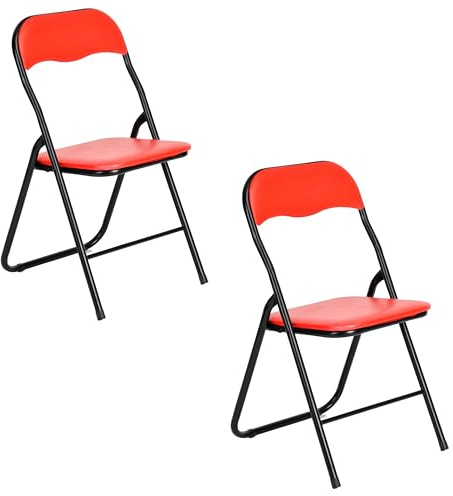 AVANTI TRENDSTORE Procida - Set da 2 sedie pieghevoli in tubolare d'acciaio nero con sedile e schienale imbottiti, di colore rosso. Dimensioni LAP ca. 44x79x45 cm