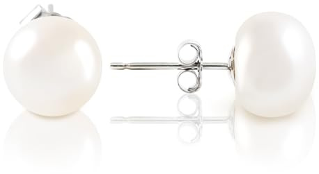 S925 Sterling Silver Pearl Stud Earrings for Women, 18K White Gold Plated, Hypoallergenic Handpicked Natural Freshwater Pearls, Jewelry for Mother's Day, Anniversary, for Mom, Wife