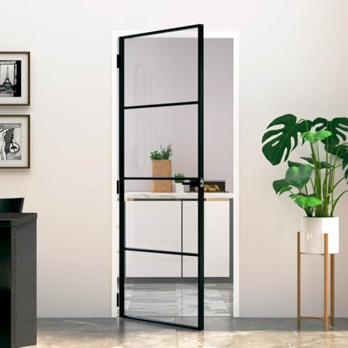 INLIFE Porte d'intérieur Noir 83x201,5 cm Trempé Verre Aluminium fin-153659