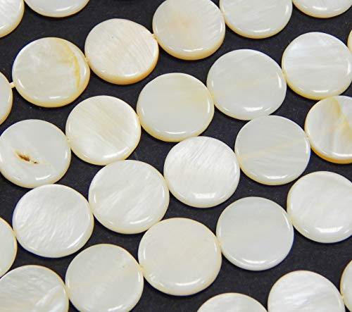 Perlin - Perlas de nácar blancas de 12 mm, 1 hilo, con forma de moneda o disco, perlas naturales para enhebrar U89