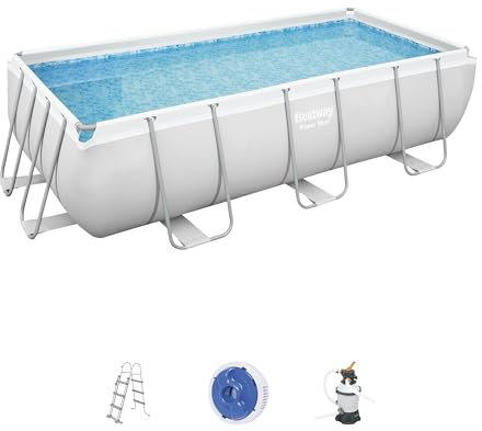 BESTWAY Piscine Hors Sol Rectangle Power Steel™ 404 x 201 x 100 cm Gris Clair avec Filtre à Sable et échelle