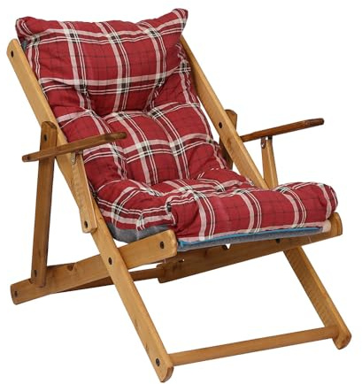 Liberoshopping Sillón plegable de madera de abeto, 3 posiciones, cojín de tela acolchado para salón o jardín, fabricado en Italia - RELAX (Rojo)