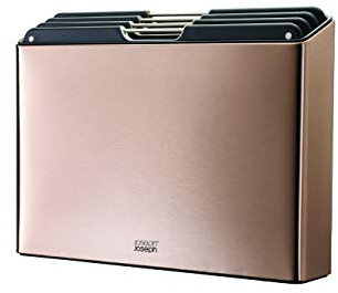 Joseph Joseph Folio 4-Piece Colour coded Chopping Board Set, Steel Slimline Case for Organised Kitchen Storage, Large, Rose Gold