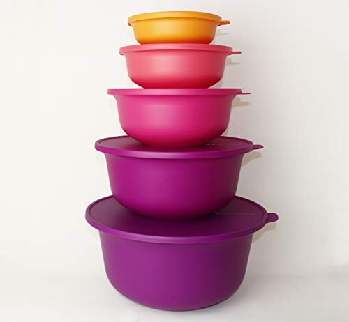 TUPPERWARE TW Aloha Schüssel 450ml + 1L + 2L + 4L + 7,5L Orange und Beere Farben, Salatschüssel + Snackbox