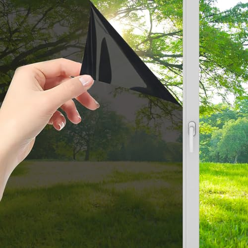 Lmlpt One Way Window Privacy Film Window Tint for Home Dark Window Film See Out Not in Sun UV Blocking Glass Tinting Films Heat Insulation Mirror Door Coverings Sticker 15.7 x 118 Inch,Magic Black