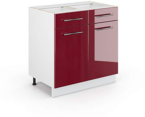 Vicco Küchenunterschrank Fame-Line, Bordeaux Hochglanz/Weiß, 80 cm ohne Arbeitsplatte