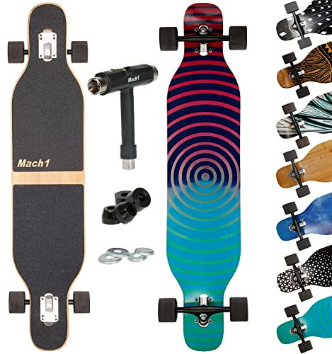 Mach1 Bambus Longboard mit Keramik Kugellager + T-Tool - Skateboard Drop Through Cruiser Komplettboard - 2852