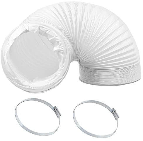 SPARES2GO Air Conditioning Duct Hose PVC Flexible AC Vent Pipe Universal (6 x 3 Metres, White) + Steel Screw Pipe Clips x 2