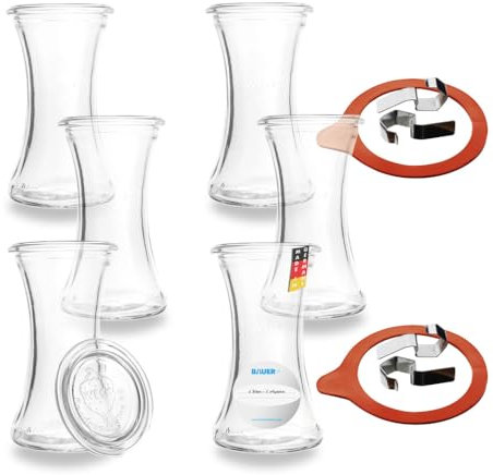 Flaschenbauer - 6x Delikatessenglas 200 ml RR60 - Einmachgläser für Konservierung, Lagerung & Vorratshaltung Rundrandglas mit Deckel - Inklusive Etikett - wiederverwendbar - Made in Germany