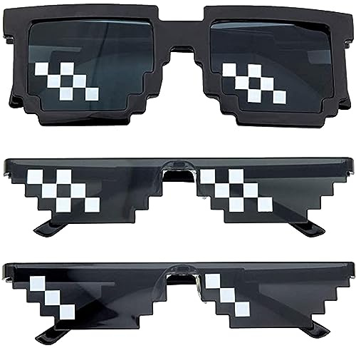 Cisixin 3 stycken pixel mosaik-glas, roliga spel festglasögon svarta solglasögon foto rekvisita unisex glasögon för resor, fotografi, temafester, festivaler